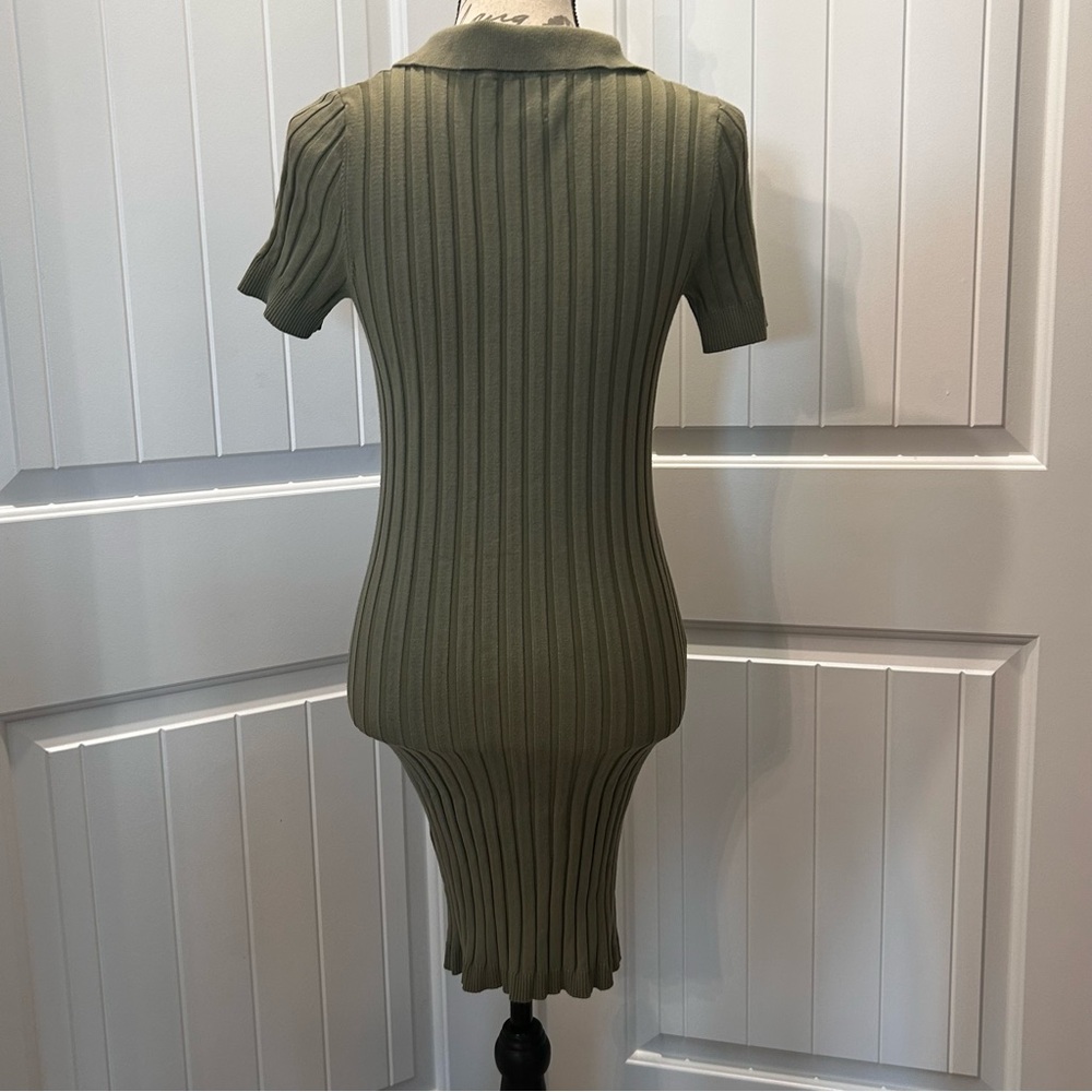 Sweater Dress Midi Collared Neck Ribbed Form Fitting Bodycon Hippie Rose Size M - Picture 2 of 7